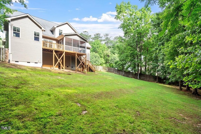 68 Tanners Way, Clayton, NC 27527 - rear view of house featuring a sunroom, crawl space, stairway, and a deck