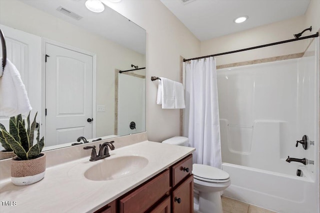 68 Tanners Way, Clayton, NC 27527 - bathroom with toilet, vanity, shower / bath combo with shower curtain, and tile patterned floors