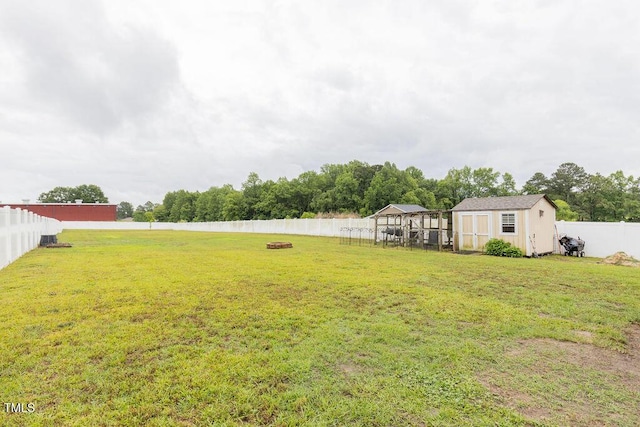 view of yard with an outdoor structure and a storage unit