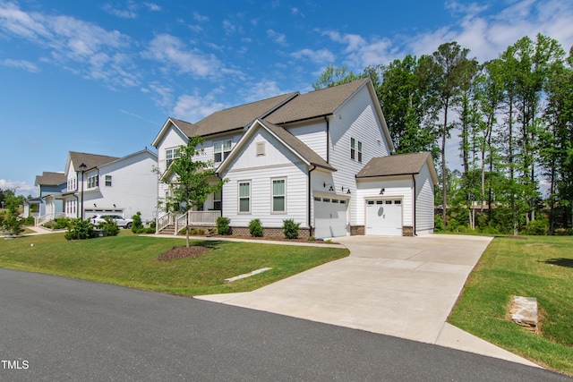 1928 Vandiver Way, Apex, NC 27523 - view of front of home with driveway, a front yard, board and batten siding, a residential view, and a garage