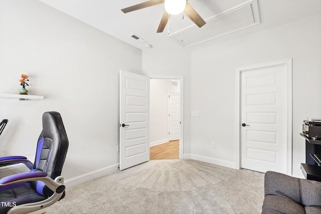 1928 Vandiver Way, Apex, NC 27523 - carpeted office with attic access, ceiling fan, and baseboards