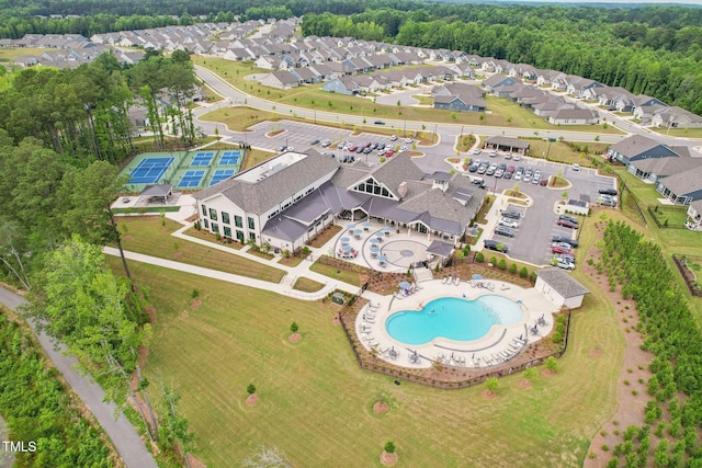 1625 Plover Cir, Fuquay Varina, NC 27526 - aerial perspective of suburban area with a pool area