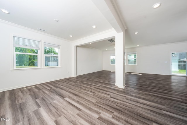 171 Piney Field Rd, Fuquay Varina, NC 27526 - unfurnished living room with crown molding, wood finished floors, recessed lighting, and baseboards