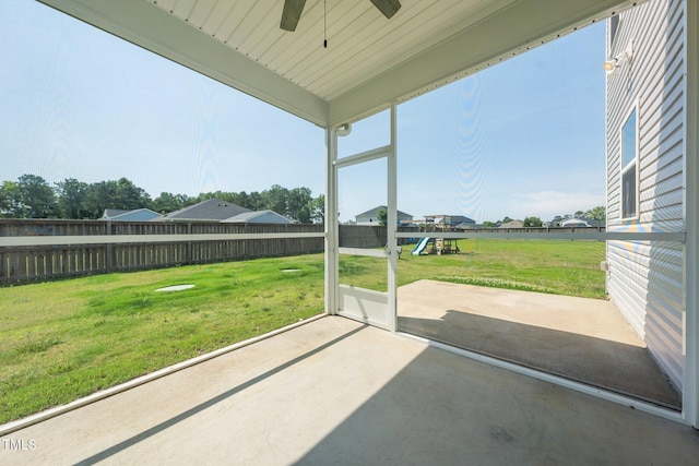171 Piney Field Rd, Fuquay Varina, NC 27526 - unfurnished sunroom with ceiling fan