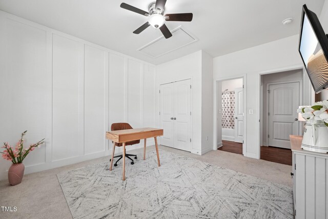 475 Long View Dr, Franklinton, NC 27525 - office space with attic access, carpet flooring, and a ceiling fan