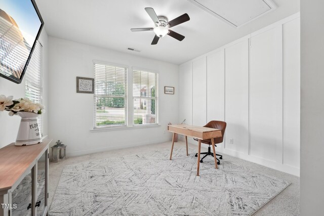 475 Long View Dr, Franklinton, NC 27525 - home office featuring attic access, carpet, a ceiling fan, and baseboards
