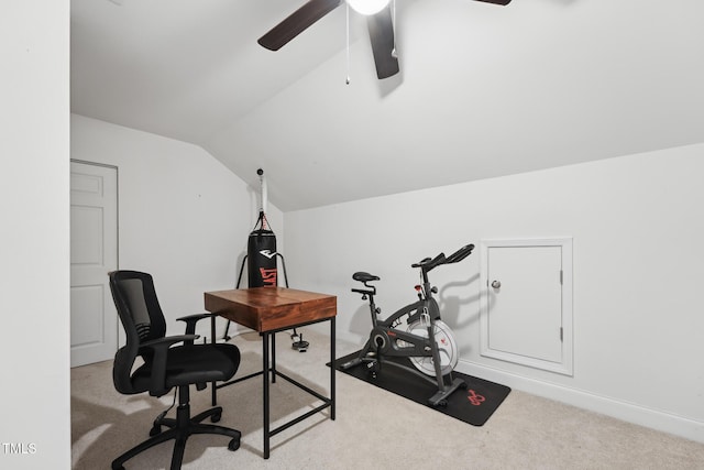 475 Long View Dr, Franklinton, NC 27525 - office featuring carpet, lofted ceiling, a ceiling fan, and baseboards