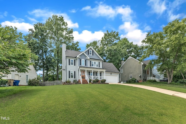 2721 Dahlgreen Rd, Raleigh, NC 27615 - view of front of home with covered porch, driveway, a chimney, a garage, and a shingled roof