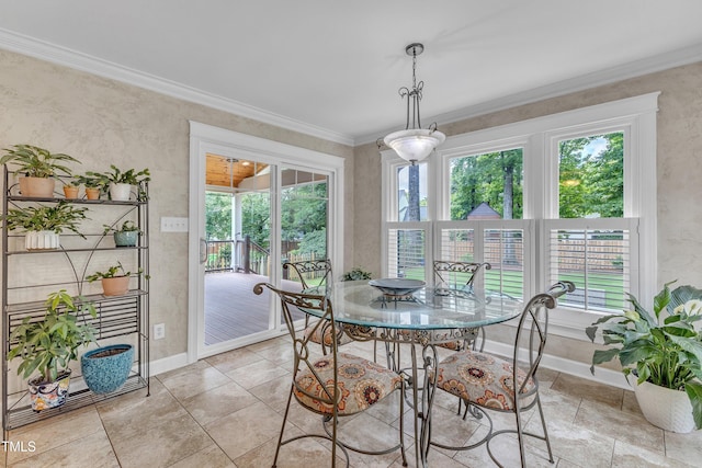 2721 Dahlgreen Rd, Raleigh, NC 27615 - dining area featuring plenty of natural light, baseboards, ornamental molding, and light tile patterned floors