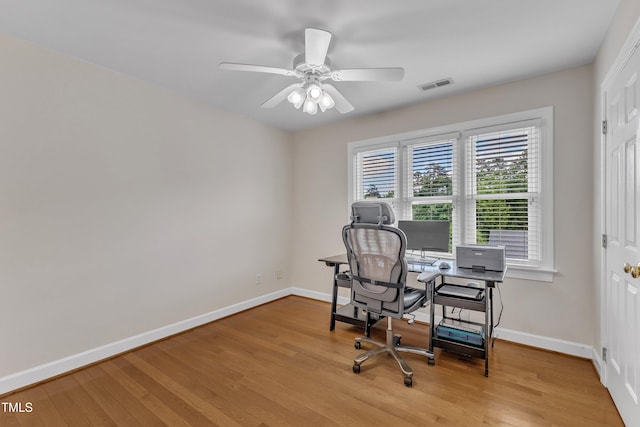 2721 Dahlgreen Rd, Raleigh, NC 27615 - office area featuring wood finished floors, baseboards, and ceiling fan