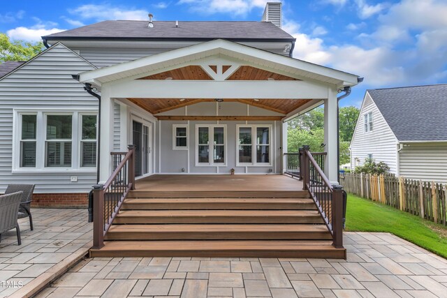 2721 Dahlgreen Rd, Raleigh, NC 27615 - back of property with fence, a chimney, a patio area, and a shingled roof