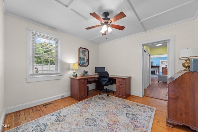 1605 Longview Ave, Tarboro, NC 27886 - office featuring a fireplace, baseboards, light wood-type flooring, and ceiling fan