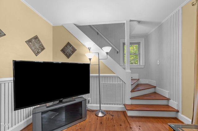 1605 Longview Ave, Tarboro, NC 27886 - living room with wood finished floors, stairway, and baseboards