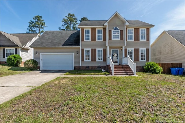 9012 Grouse Run Ln, Fayetteville, NC 28314 - colonial home featuring crawl space, an attached garage, and driveway
