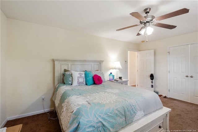 9012 Grouse Run Ln, Fayetteville, NC 28314 - bedroom with carpet flooring, baseboards, a ceiling fan, and a closet