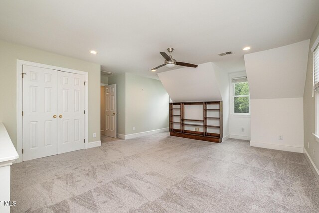 8420 Caldbeck Dr, Raleigh, NC 27615 - additional living space with a ceiling fan, carpet floors, recessed lighting, baseboards, and vaulted ceiling