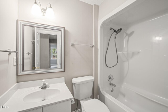 1005 Barmkin Pl, Knightdale, NC 27545 - bathroom featuring vanity, toilet, and tub / shower combination