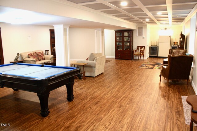 3750 Mebane Rogers Rd, Mebane, NC 27302 - game room featuring coffered ceiling, wood finished floors, and beam ceiling