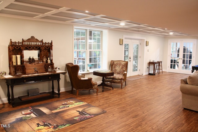 3750 Mebane Rogers Rd, Mebane, NC 27302 - living area with french doors, wood finished floors, coffered ceiling, recessed lighting, and baseboards