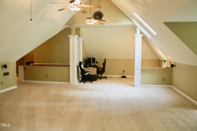 3750 Mebane Rogers Rd, Mebane, NC 27302 - bonus room with a ceiling fan, lofted ceiling, carpet floors, baseboards, and an office area