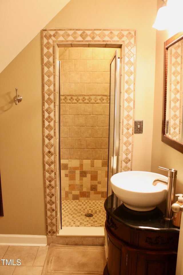 3750 Mebane Rogers Rd, Mebane, NC 27302 - full bathroom with a stall shower, vanity, and tile patterned floors
