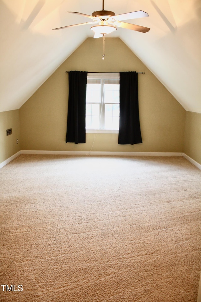 3750 Mebane Rogers Rd, Mebane, NC 27302 - bonus room featuring ceiling fan, carpet, vaulted ceiling, and baseboards