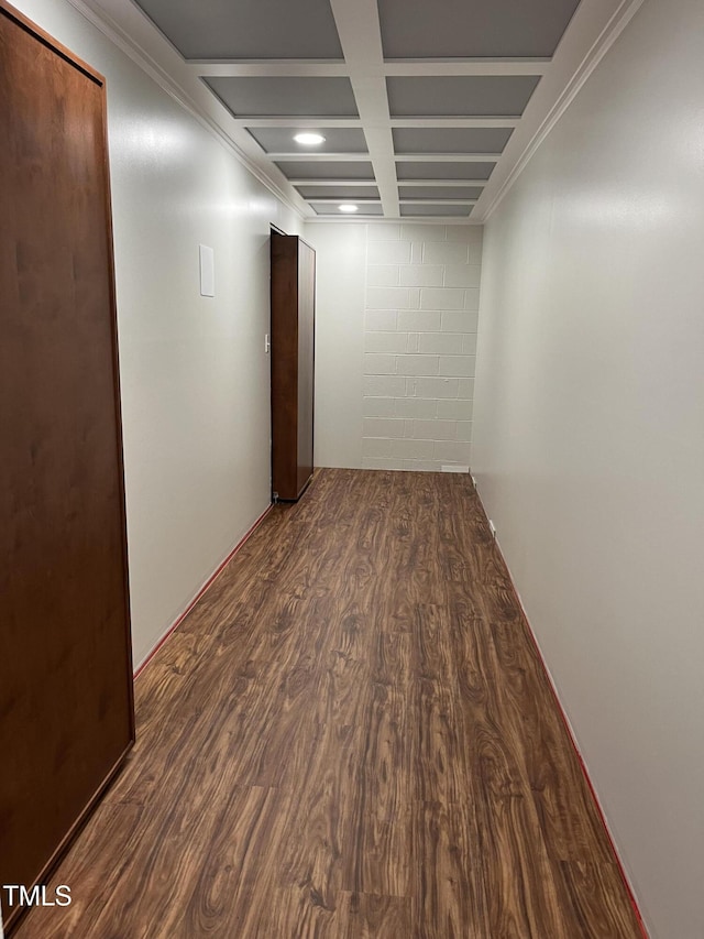 3750 Mebane Rogers Rd, Mebane, NC 27302 - corridor with dark wood-style floors, beam ceiling, and coffered ceiling