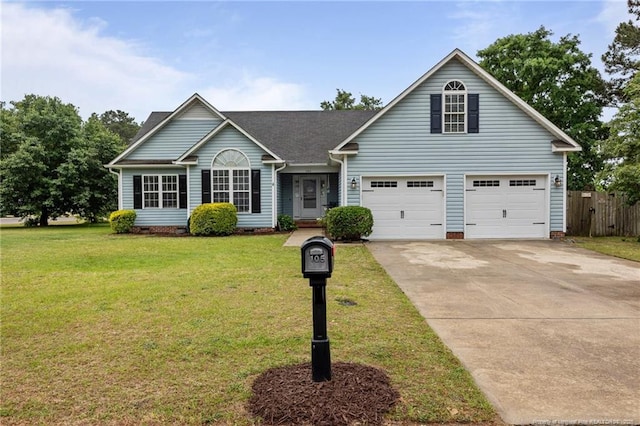traditional-style house with driveway, a garage, and crawl space