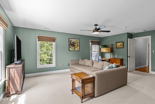 100 Michaels Way, Chapel Hill, NC 27516 - living room featuring carpet, baseboards, and ceiling fan