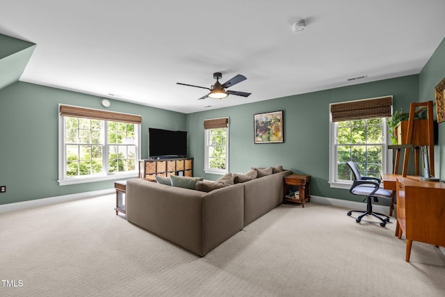 100 Michaels Way, Chapel Hill, NC 27516 - carpeted living area featuring healthy amount of natural light, ceiling fan, and baseboards