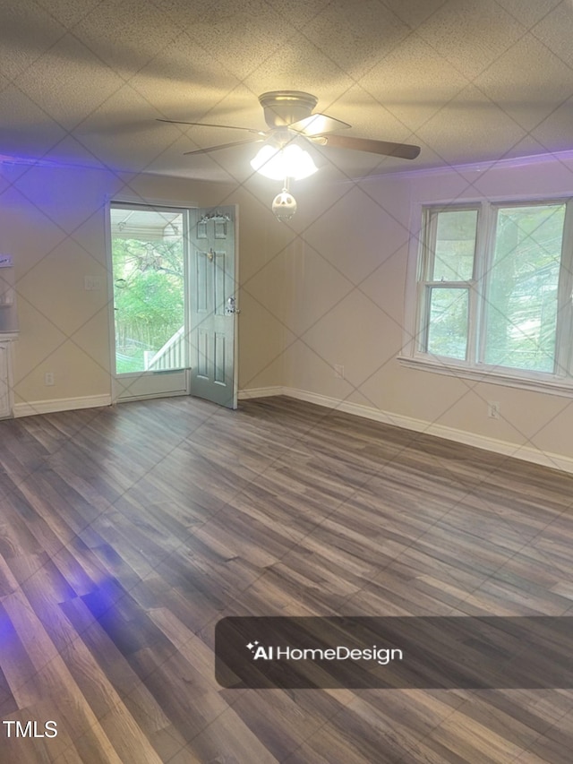 6060 Deans St, Bailey, NC 27807 - empty room with baseboards, ceiling fan, and dark wood finished floors