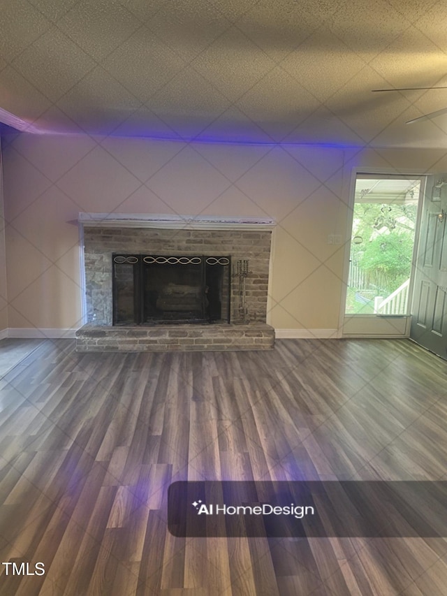 6060 Deans St, Bailey, NC 27807 - unfurnished living room with baseboards, a fireplace, and wood finished floors