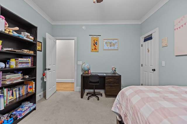 4306 Infinity Ln, Durham, NC 27705 - bedroom featuring carpet, ornamental molding, and a desk