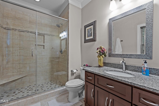 4306 Infinity Ln, Durham, NC 27705 - bathroom featuring vanity, toilet, a shower stall, and tile patterned floors