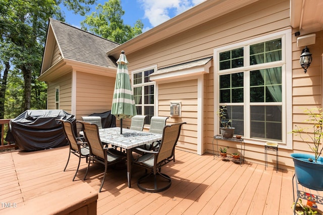 4306 Infinity Ln, Durham, NC 27705 - wooden deck with outdoor dining area and area for grilling