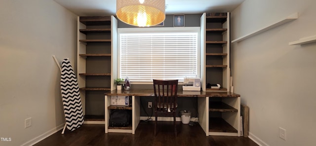 home office with wood finished floors and baseboards