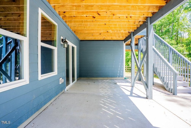 view of patio / terrace featuring stairs