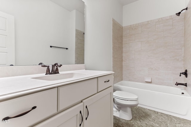 full bath with toilet, bathing tub / shower combination, vanity, and tile patterned flooring