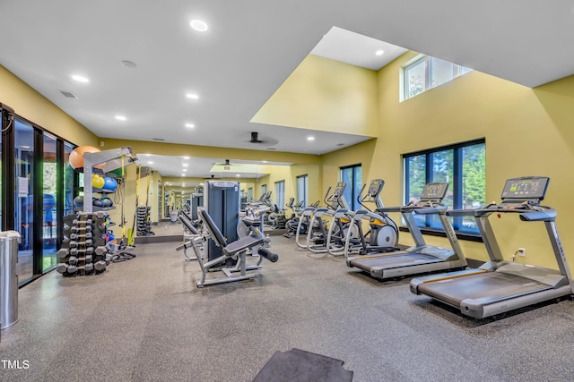 gym with recessed lighting