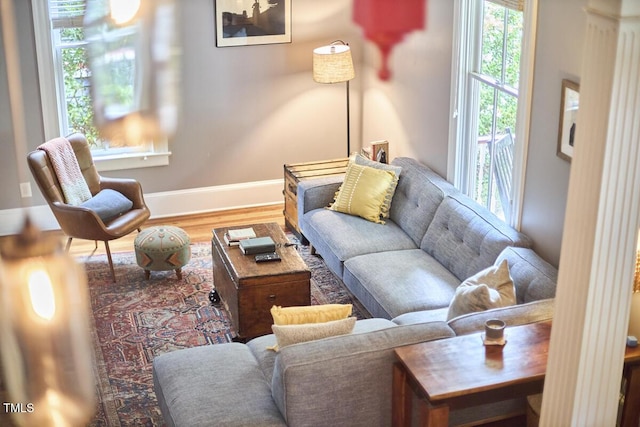 living room featuring baseboards and wood finished floors