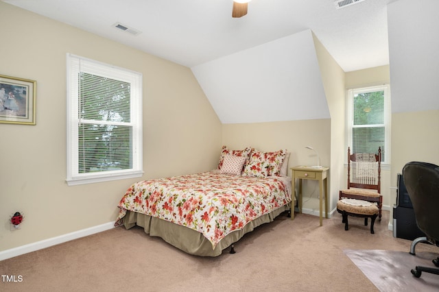 124 Windmere Dr, Angier, NC 27501 - carpeted bedroom featuring vaulted ceiling, ceiling fan, and baseboards