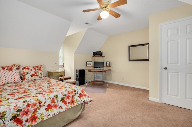 124 Windmere Dr, Angier, NC 27501 - bedroom featuring carpet, baseboards, vaulted ceiling, and ceiling fan