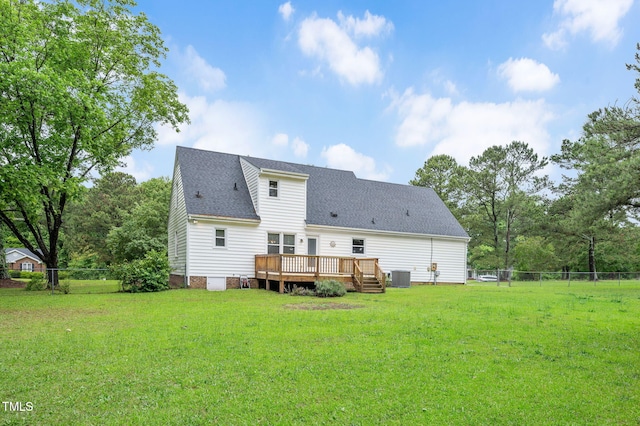 124 Windmere Dr, Angier, NC 27501 - rear view of house with central AC, a deck, and a shingled roof