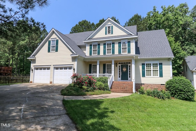 119 Marykirk Pl, Garner, NC 27529 - view of front of home featuring covered porch, concrete driveway, roof with shingles, an attached garage, and crawl space