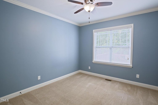 337 Shadowdale Ln, Rolesville, NC 27571 - unfurnished room featuring a ceiling fan, light carpet, ornamental molding, and baseboards