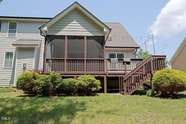 337 Shadowdale Ln, Rolesville, NC 27571 - rear view of property with a lawn, a sunroom, and a wooden deck