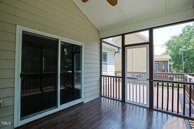 337 Shadowdale Ln, Rolesville, NC 27571 - unfurnished sunroom featuring vaulted ceiling and a ceiling fan