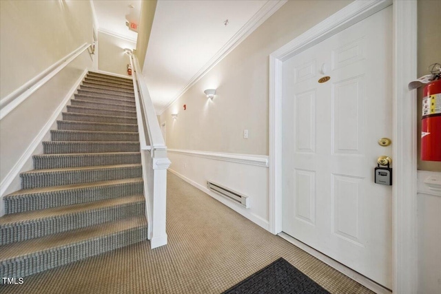 1301 Durlain Dr Unit 103, Raleigh, NC 27614 - staircase featuring carpet flooring and crown molding