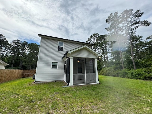 4161 Overhills Rd, Spring Lake, NC 28390 - rear view of property featuring a sunroom and ceiling fan