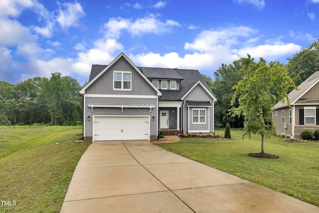 1109 Agio Ct, Zebulon, NC 27597 - craftsman house with board and batten siding, an attached garage, driveway, and a front yard